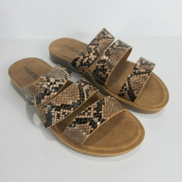 Olivia Miller Python Sandals Brown Snake -6 - Picture 2 of 4